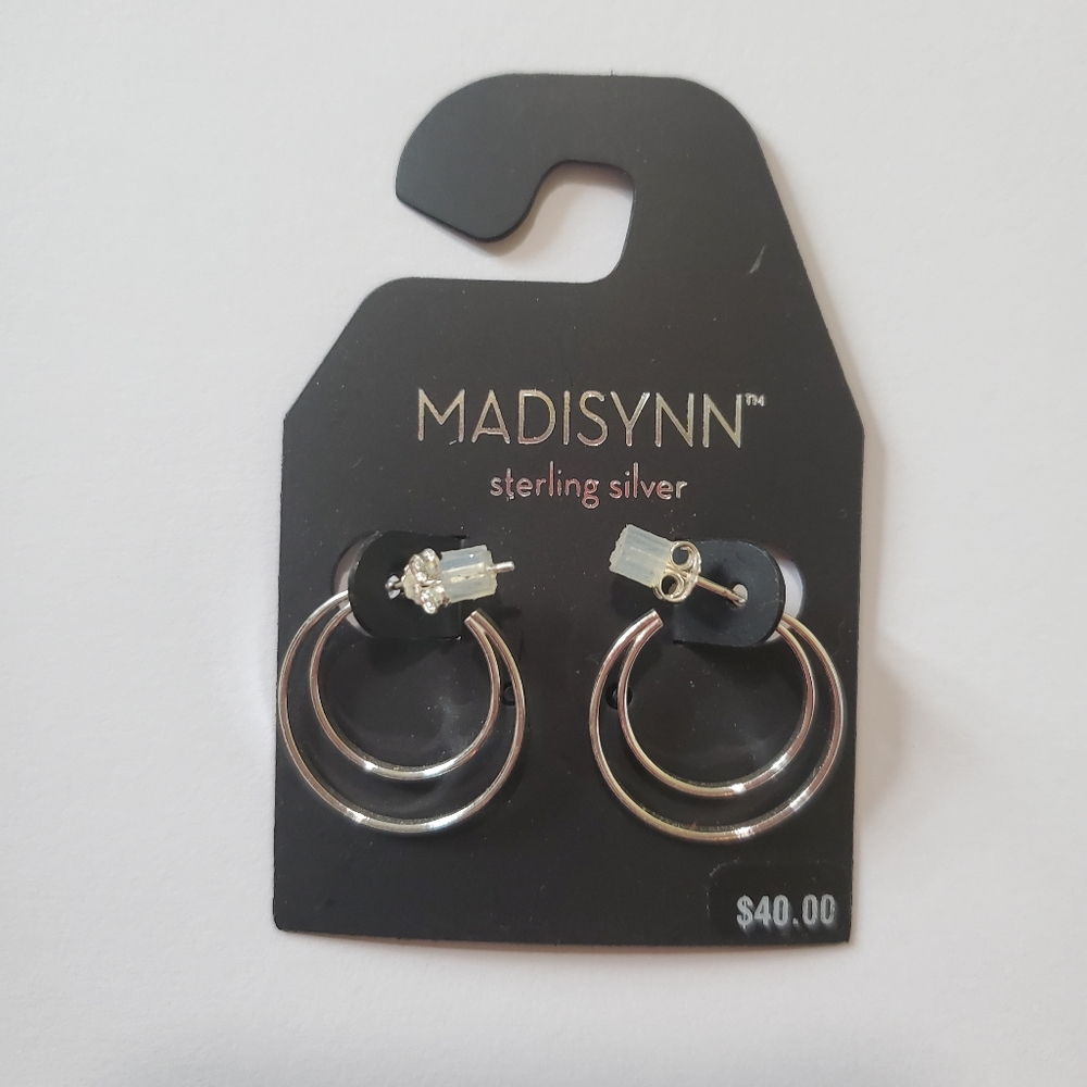 Madisynn Genuine Sterling Silver Double Hoop Earrings Stud Backing NWT